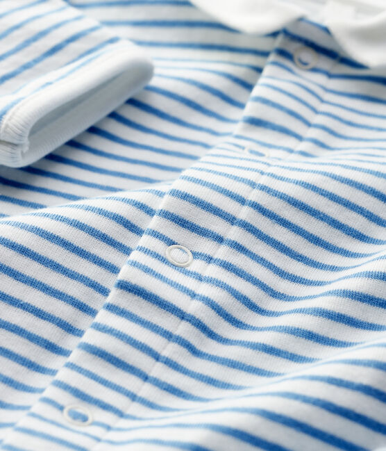 Baby-Strampler aus Bio-Baumwolle mit Kragen und blauem Streifenmuster weiss MARSHMALLOW/blau ALASKA